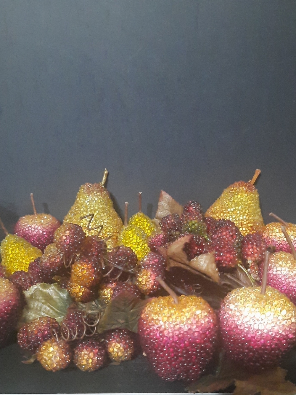 Vintage MCM Beaded Decorative Fruit in Pink, Gold and Green